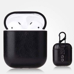 Airpod (2 / 1) PU Leather Cover Skin for Airpod Charging Case (Black)